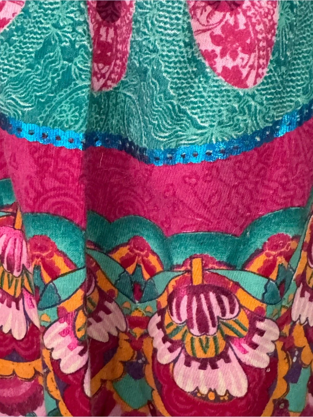 Desigual Dress Teal Multicolor Floral Wrap-Style Long Sleeve Cotton Embroidered